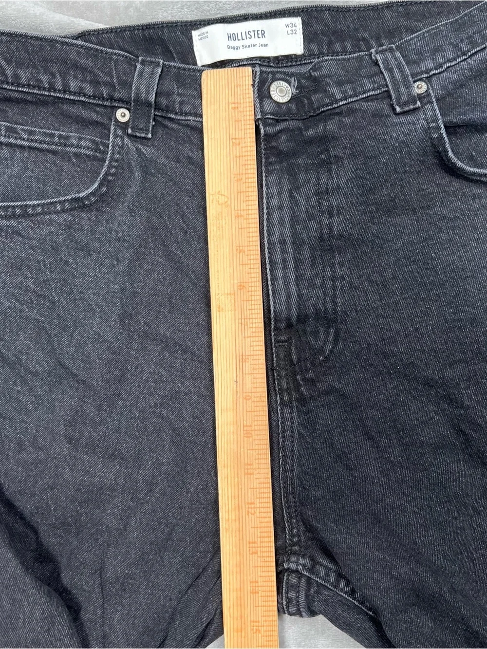 Hollister Baggy Skater Jeans Mens 35x30 Black Y2K Wide Leg Grunge Denim